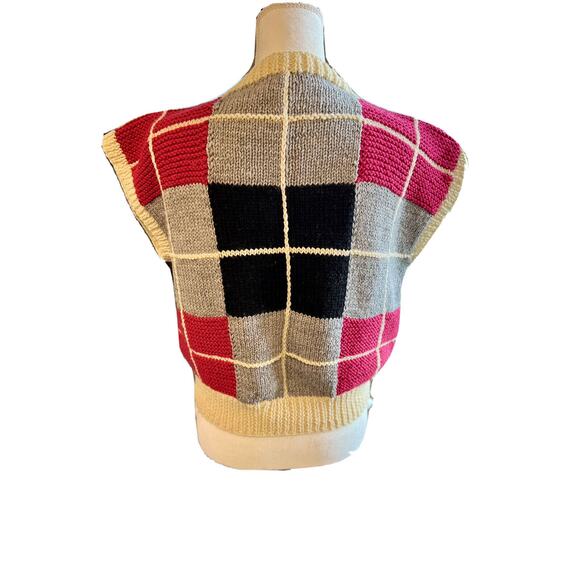 Hand Knit Plaid Slouchy Y2K Sweater Vest. Sz M - Picture 3 of 4